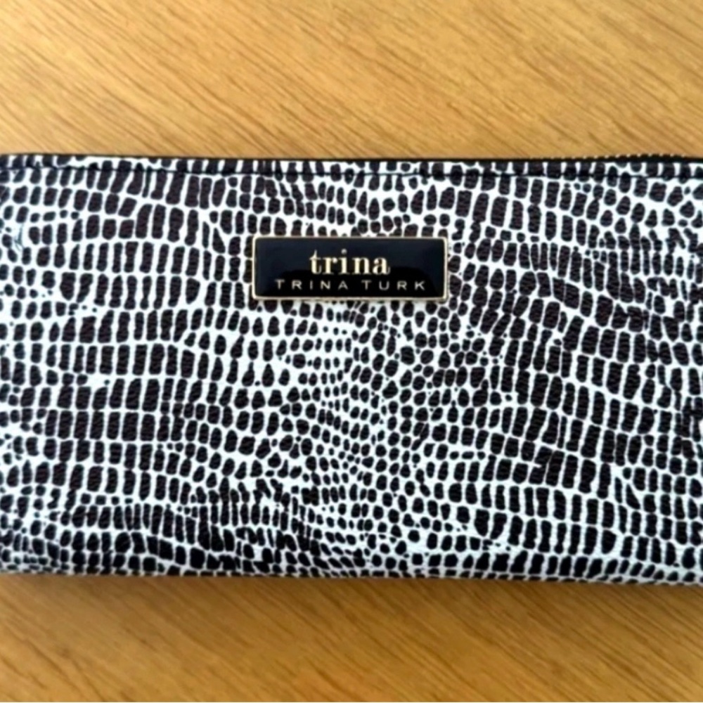 Trina Turk Black and White Croc-Embossed Wallet